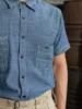 Non Stock Cigarette Pocket Chambray Shirt WWII Simplified Version Mens Short-Sleeve Work Shirt 5