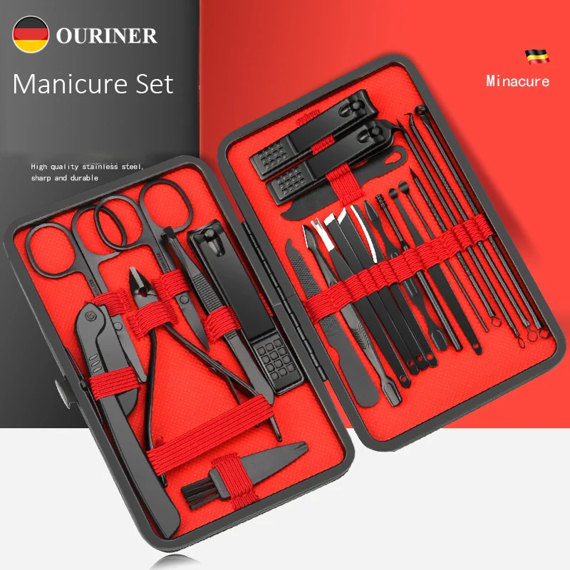 Manicure Set 7/12/18/20/24PCS Set Professional Stainless Steel Fingernail Toenail Clippers with Leather Portable Case