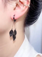  2023 Korean New Design Fashion Jewelry Black Zircon Leaf Tassel Pendant Earrings Elegant Women's Wedding Party Accessories 