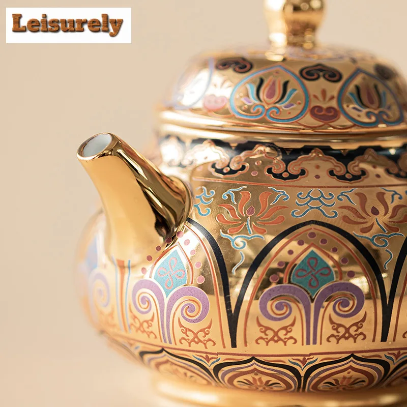 Dunhuang Gilded Exquisite Tea Set Complete Set Antique Tea Ceremony Set Tea Maker Teapot and Tea Cup Set Teaset Supplies Craft