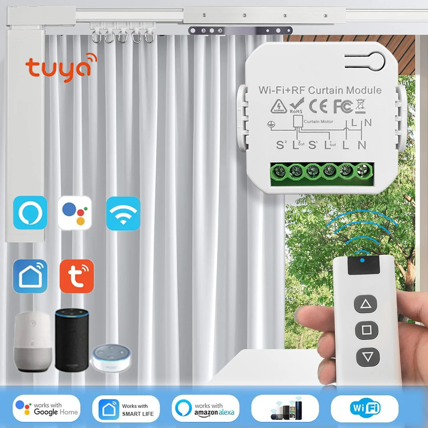 Tuya WiFi Smart Curtain Switch Alexa Google Home Voice Controllers Roller Blinds Shutter Motor Smart Life APP Remote Control