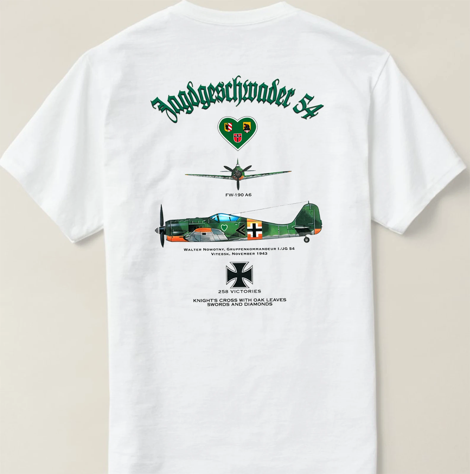WWII German JG 54 Ace Pilot Walter Nowotny FW-190A-6 Fighter T Shirt. 100% Cotton Casual O-Neck T-shirt Loose Top New Size S-3XL 3