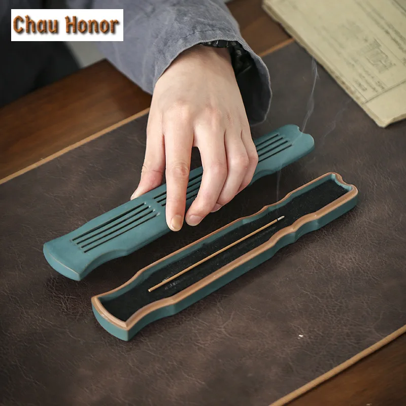 Creative Guqin and Zen Insert Line Sleeping Incense Box Sandalwood Agarwood Box Seat Incense Burner Holder Home Decoration Craft