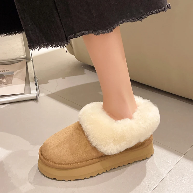 NEW Natural Wool Woman Snow Boots 2024 Real Sheepskin Women's Women Boots Women Shoes Flats Shoes Plus Size 42 Women Fluffy New
