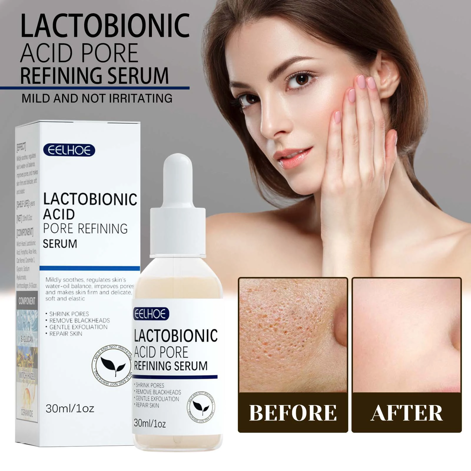 

30ml Pore Shrinking Serum Skin Elasticity Delicate Repair Essence Clean Blackheads Acne Moisturizing Smooth Pores Facial Serum