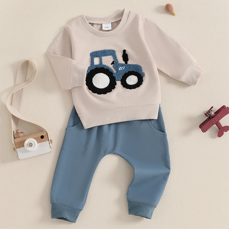 Tractor Embroidery Baby Boy Outfit 4