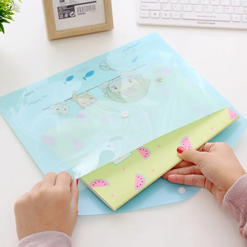 A4 Cute Cartoon Animal File Holder Snap Button PVC Folder Pen Box Office Information Bag 10Pcs/set