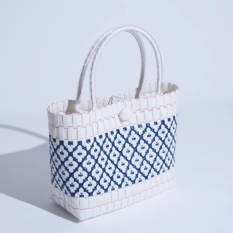 JNMC Women's Splicing Contrasting Buckle Vegetable Basket Shopping Bag