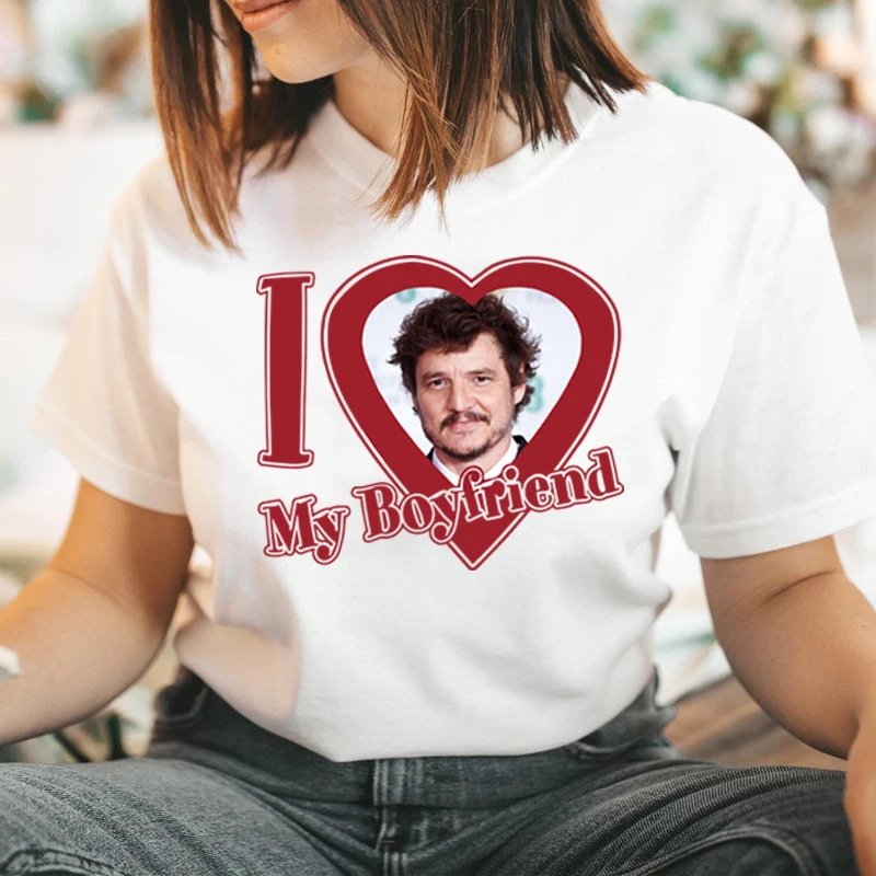 

I Love My Boyfriend with Pedro Pascal Photo Love Heart Women T Shirts Cotton Short Sleeve Graphic Tee Funny T-shirts Femme Tops