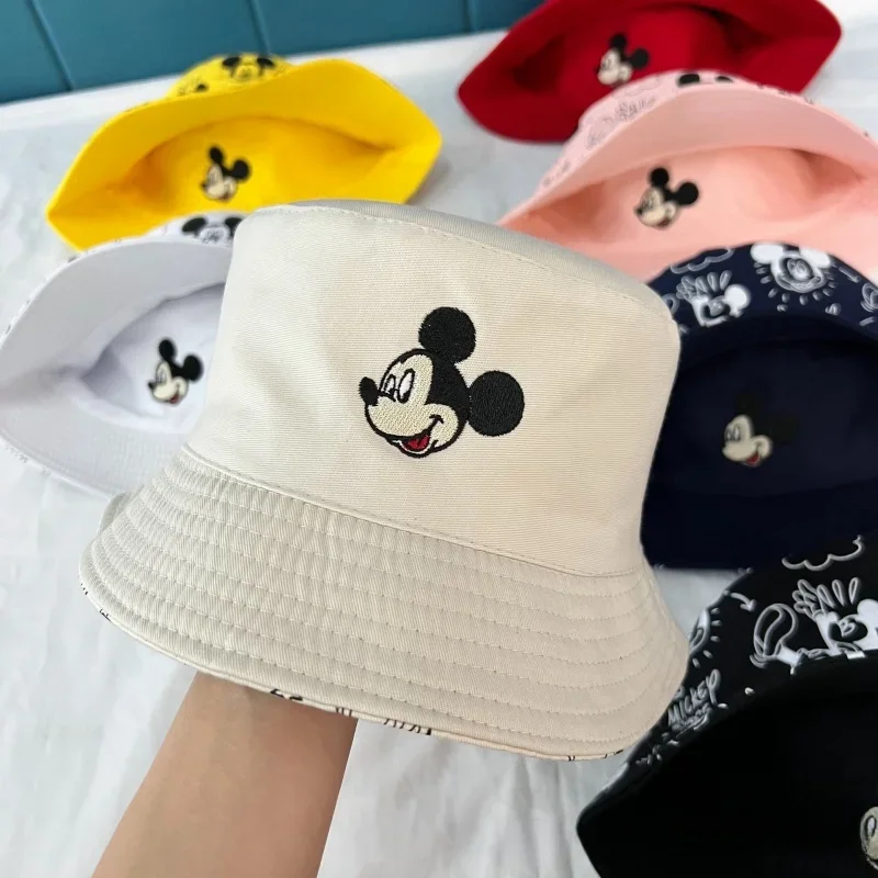 MINISO Disney Mickey Girl Hat Breathable Kawaii Wide-Brimmed Sun Protection Hat Cartoon Print Summer Cap Sombrero Playa Woman