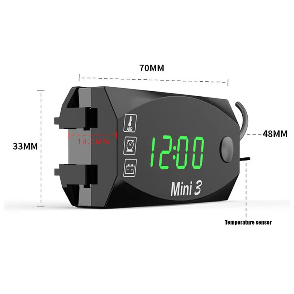 12V Motorcycle Electronic Clock Waterproof 3 in 1 Moto Temperature Clock Dust-proof Motobike Thermometer Voltmeter Digital motorcycle handlebar clock