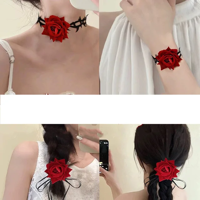 Collier Ras Du Cou Gothique Velours Avec Fleur – Réglable, Pour Femme, Fête, Style Vintage, Accessoire Tendance