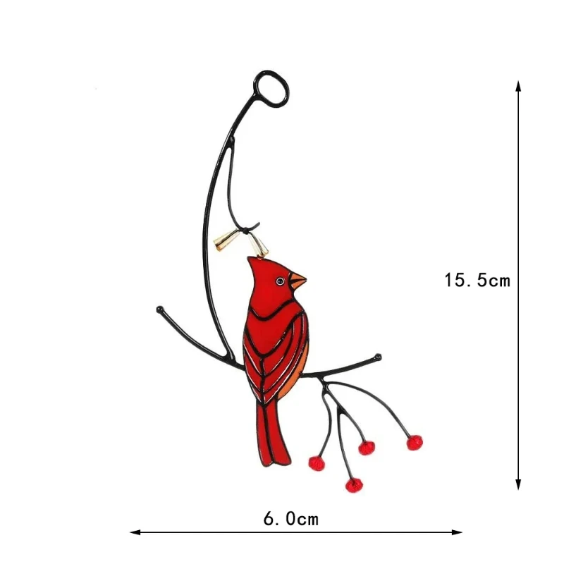 Cardinal Birds Stained Window Panel Hangings Birds Hanging On A Wire On Branch Room Decoration Accessories For Mother’s Day Gift