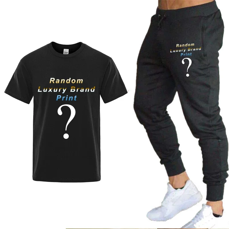 

2023 Men's Luxury T-shirt + Pants Suit Short Sleeve Set Random Brand Logo Printed Cotton Tees Jogging Sweatpants Male Sportswear