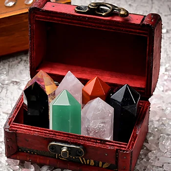 Healing Crystal Wands With Gift Box Amethyst Rose Clear Quartz Tiger Eye Chakra Stones Decor For Home Desk Office 4