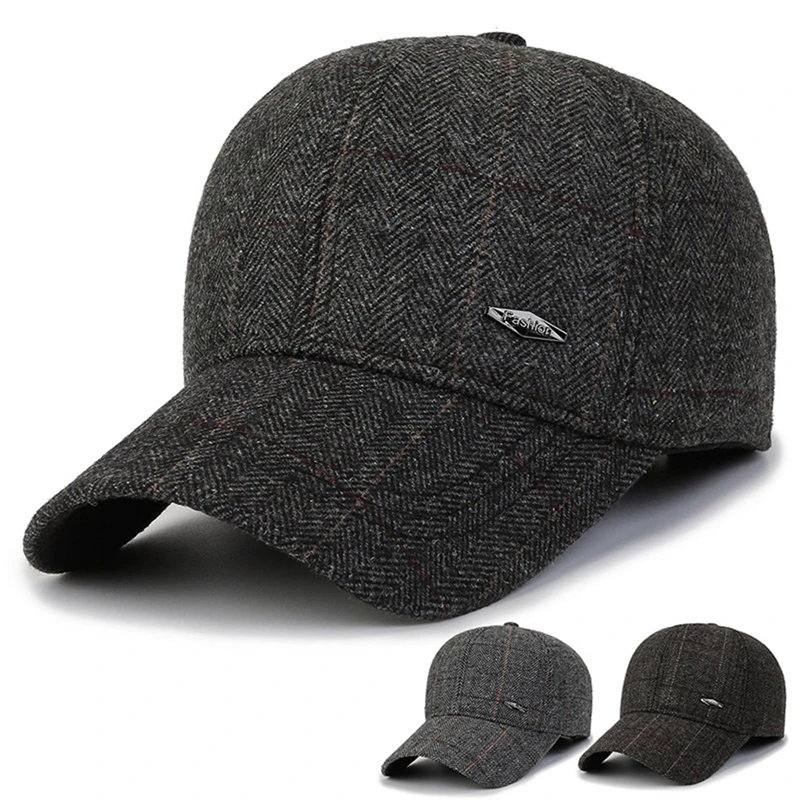 

New Winter Tide Ear Protection Baseball Cap Outdoor Thicken Woolen Warm Men Dad Hat Knitted Design Adjustable Snapback Hat