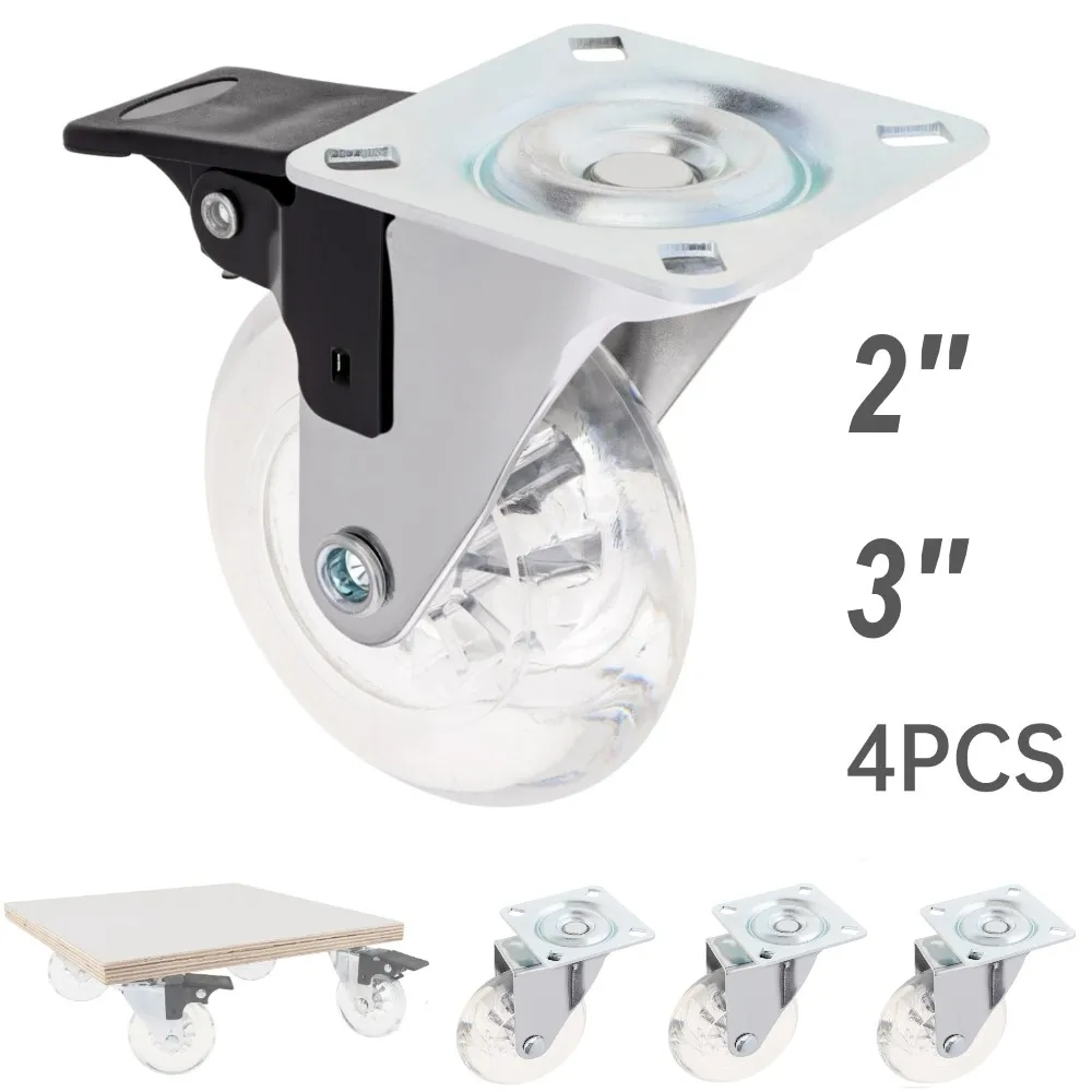 4pcs 2/3 นิ้ว Universal ล้อหมุน Heavy Duty เฟอร์นิเจอร์ล้อเลื่อนเงียบรถเข็นล้อสําหรับโต๊ะเก้าอี้ความปลอดภัยเบรค 1