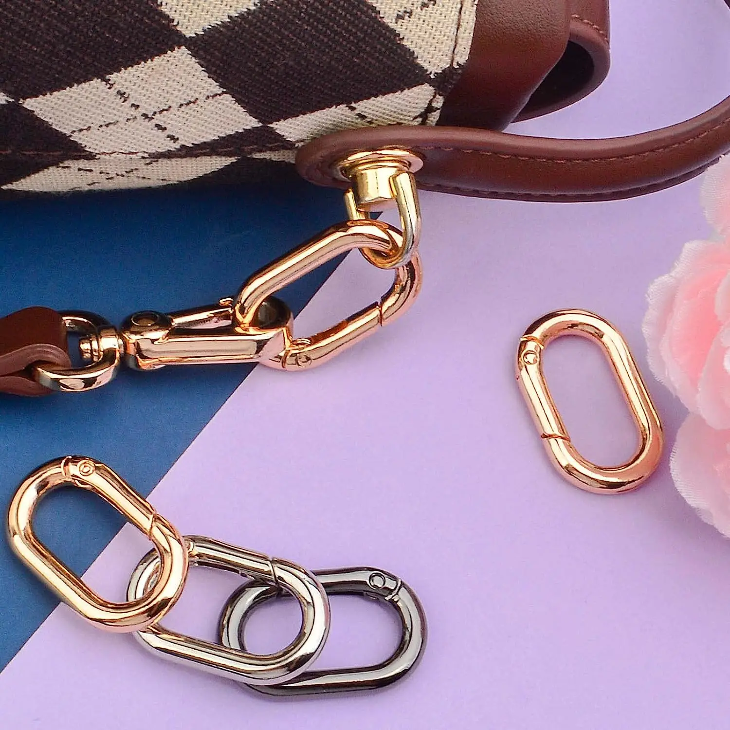 5 Teile/los Metall Oval Karabiner Verschluss Clip Snap Haken Frühling Zu Öffnende Schlüsselring DIY Anhänger Stecker Hund Kette Schnalle Tasche Karabiner – Detail 14