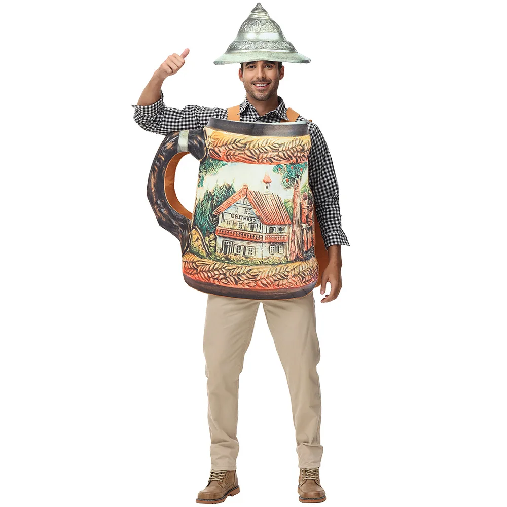 

Man Halloween Beer-glass Costumes Adult Oktoberfest Funny Cosplay Carnival Purim Parade Nightclub Bar Role Playing Party Dress