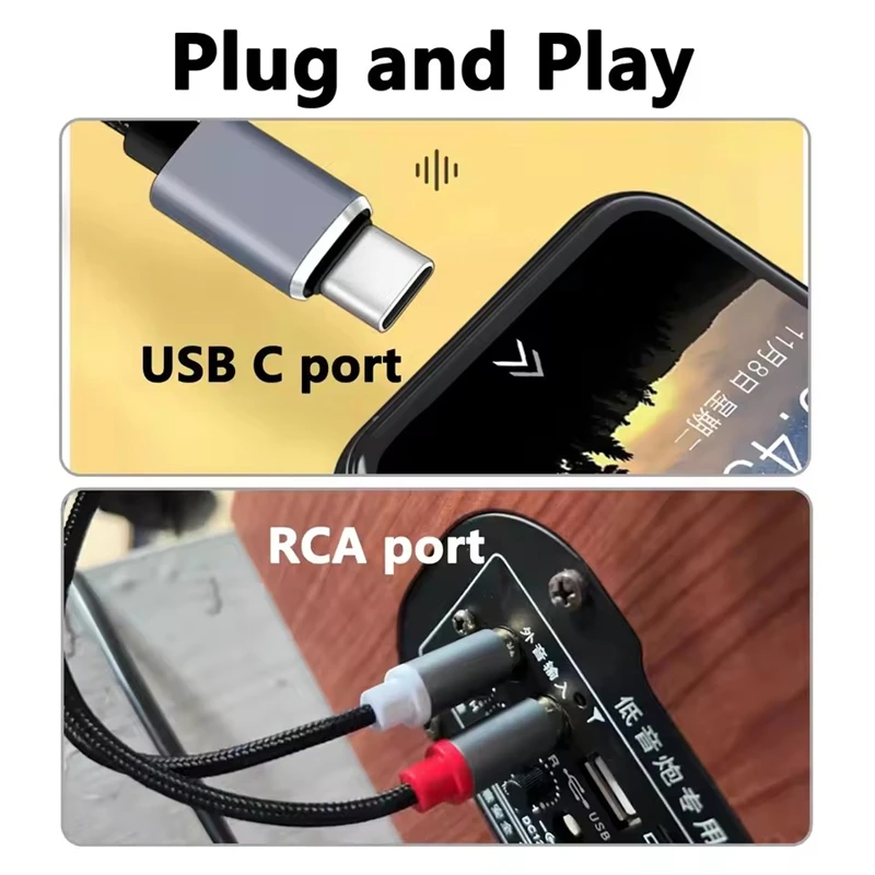 Premium USB-C to Dual RCA Audio Splitter Cable for Enhanced Sound Quality