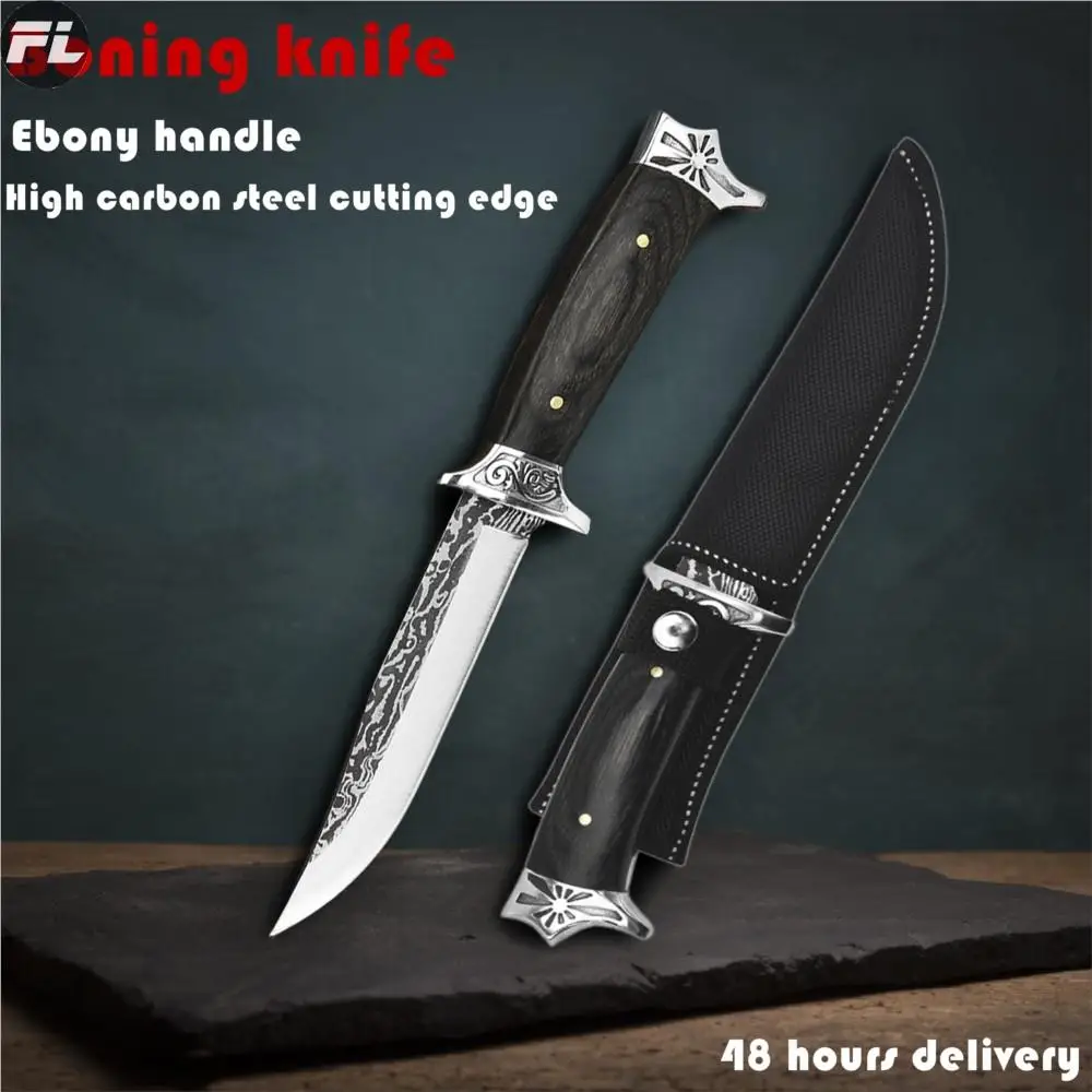 

5" Handmade Forged Boning Knife Ebony Handle Nepal Straight Knife Survival Sharp Carry-on Knife High Hardness Steel Fruit Knives