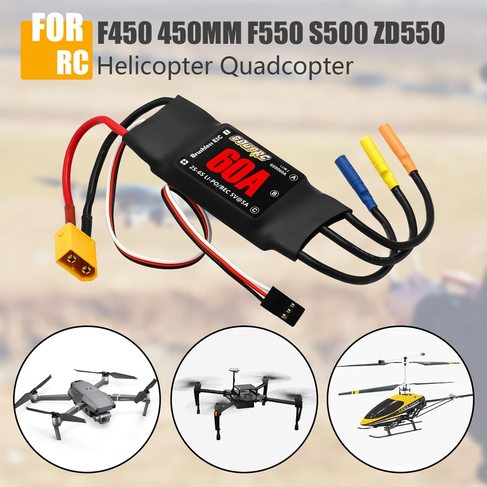 RC Drone Uçak Helikopter için ESC Brushless 60A 2-6S BEC 5V/7A XT60