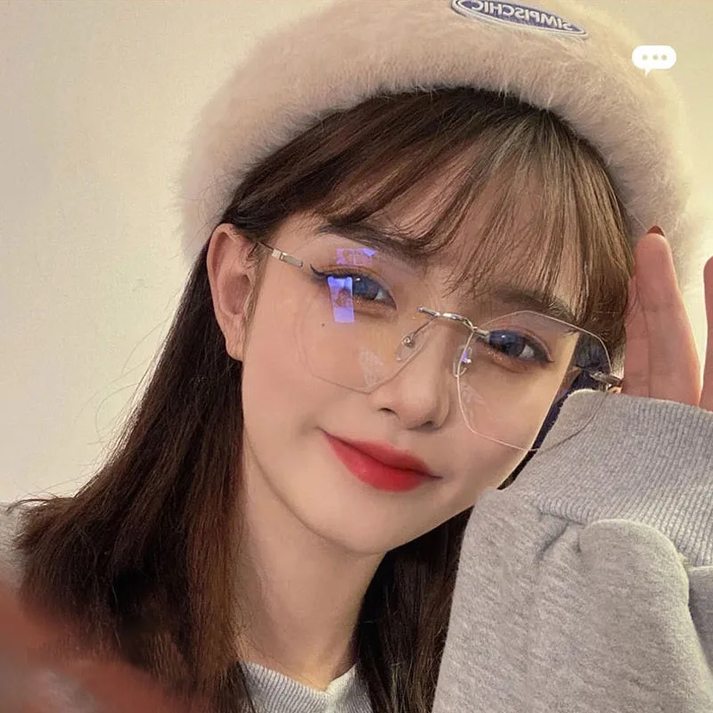 New Polygon Rimless Finished Myopia Eyeglasses Frame Women Oversized Clear Myopic Computer Eyewear Retro Men Optical Frame 4