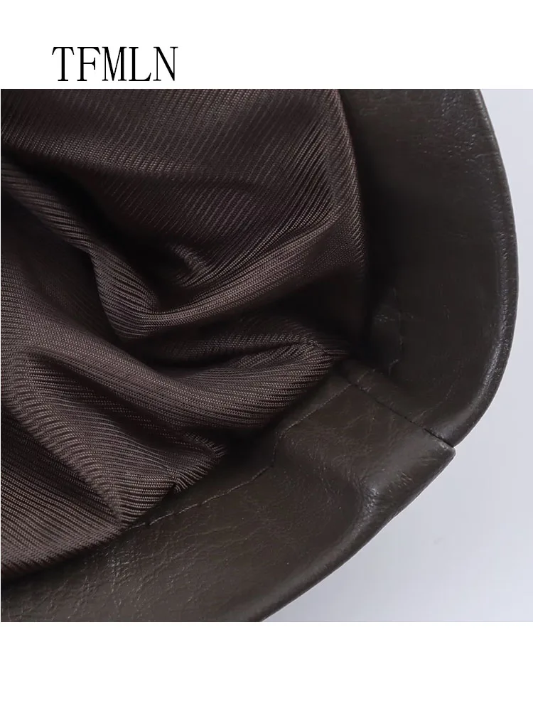 Fashion Women Faux Leather Jackets With Belt 2025 Autumn Winter Causal Lapel Zipper Loose Chic Coat High Street Long Sleeve Top