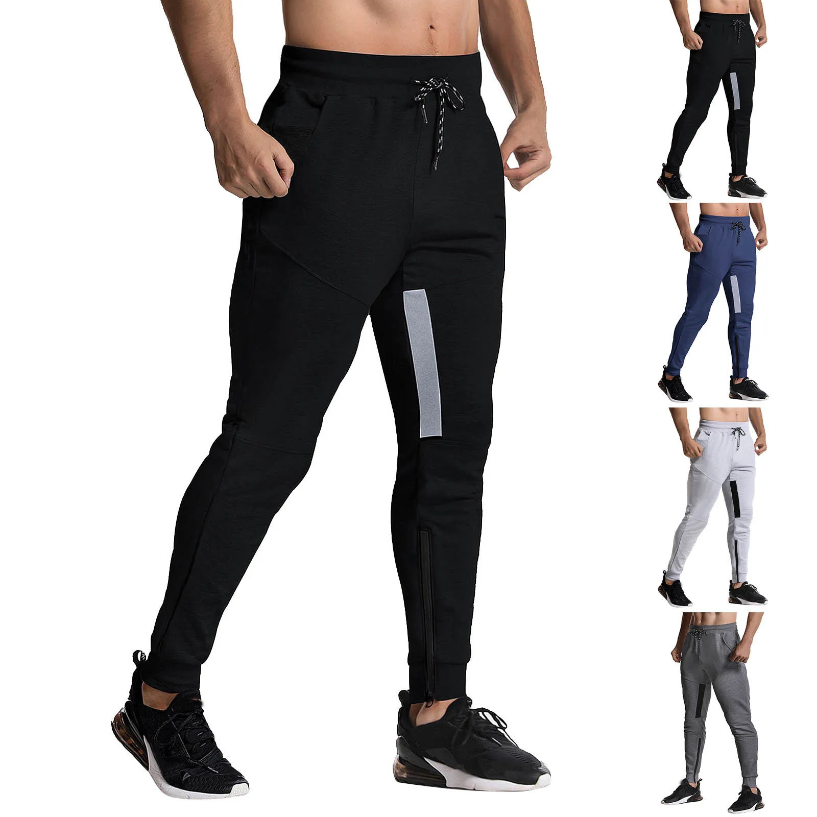 

Men's Fashion Pure Cotton Monochrome Elastic Waist Sports Casual Pants Bottoms Sweatpants Loose fit