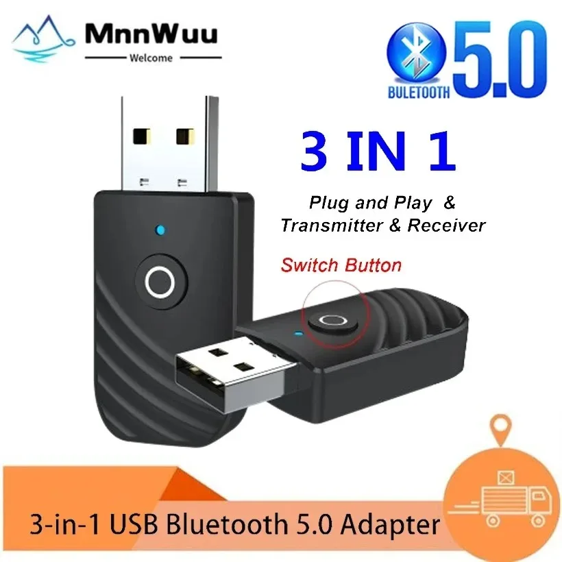 MnnWuu USB 3 In 1 Bluetooth 5.0 Adapter Audio Receiver Transmitter 3.5mm AUX Stereo Adapter For TV PC Computer Car Accessories bluetooth usb adapter