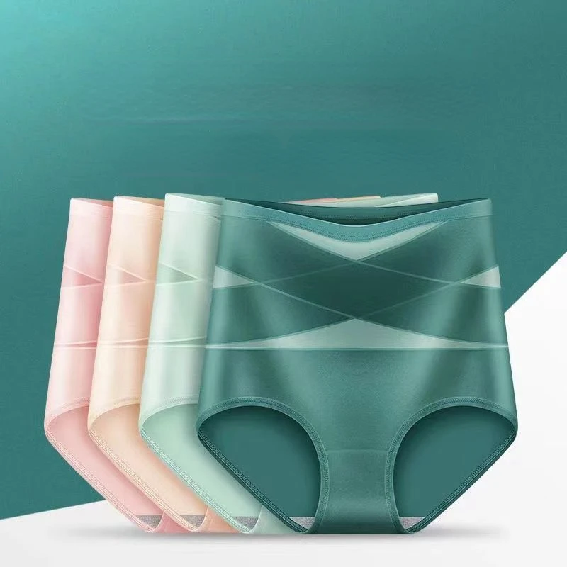 2023 New Women High Waist Ice Silk Sexy Underwear Ladies Graphene Cotton Crotch Antibacterial Plus Size Body Shaping Belly Pants