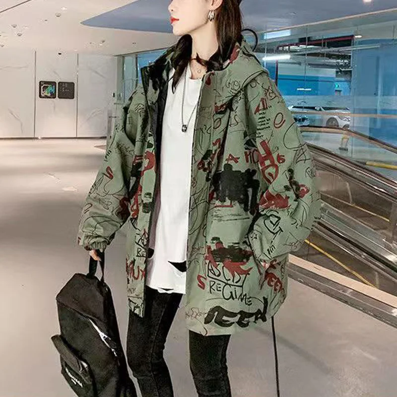 

2023 Spring Autumn Women Oversize Loose Jacket Coat Female Fashion Camouflage printed Long Jacket Streetwear