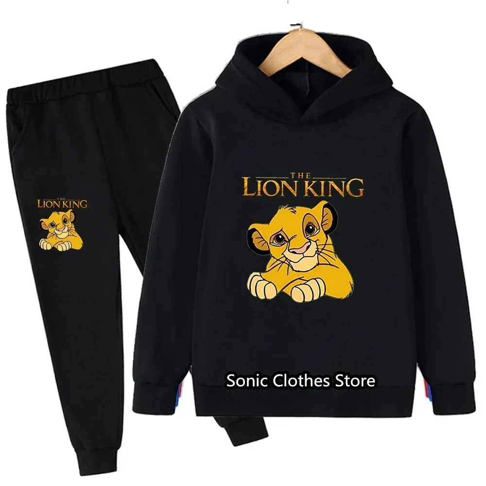 thumbnail image 1 of Conjunto de 2 piezas de ropa deportiva novedosa de otoño para bebés y niños, conjuntos de ropa para niñas, camisetas de El Rey León Simba, sudaderas con capucha y pantalones, chándal para niños, 1 of 4