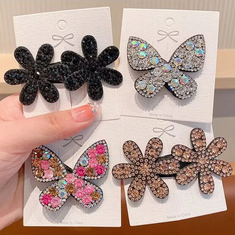 Neue Retro Strass Schmetterling Blume Haarnadeln Vintage BB Haar Clips Seite Clip Barrettes Kopfbedeckungen Für Frauen Kind Haar Zubehör