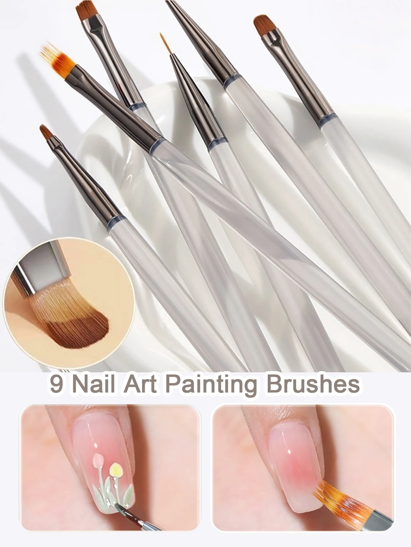1 Set Of Nail Art Brushes For Painting Daisies, Universal Flower Drawing, Line Drawing, Blending, Gradient, Gray Bar Brush