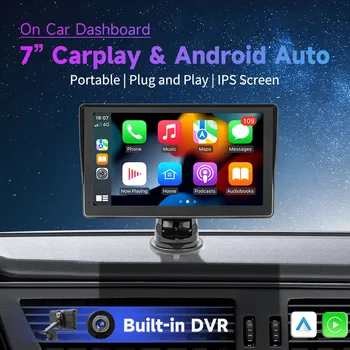 7 Inch Portable Car Radio with DVR MP5 Multimedia Video Player Touch Screen Wireless Apple Carplay Android Auto Stereo Receiver