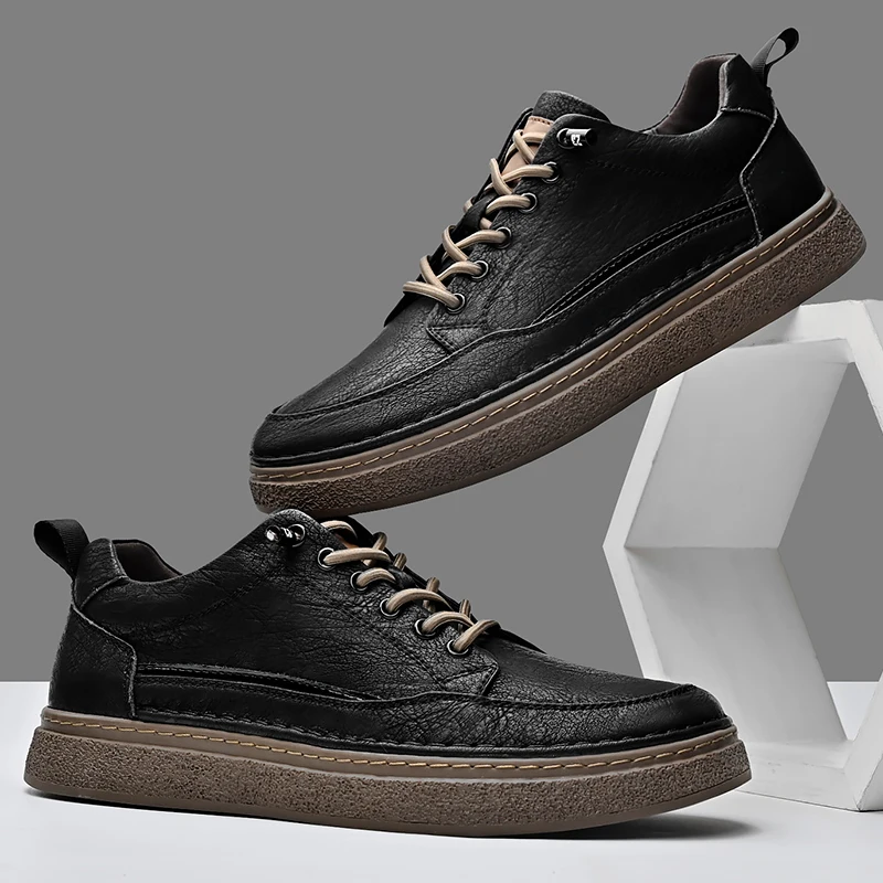 

2023 New Men's Fashion Casual Leather Shoes Non-slip Wear-resistant Sports Shoes Comfortable Flat Slip-on Casual Shoes Shoes Men