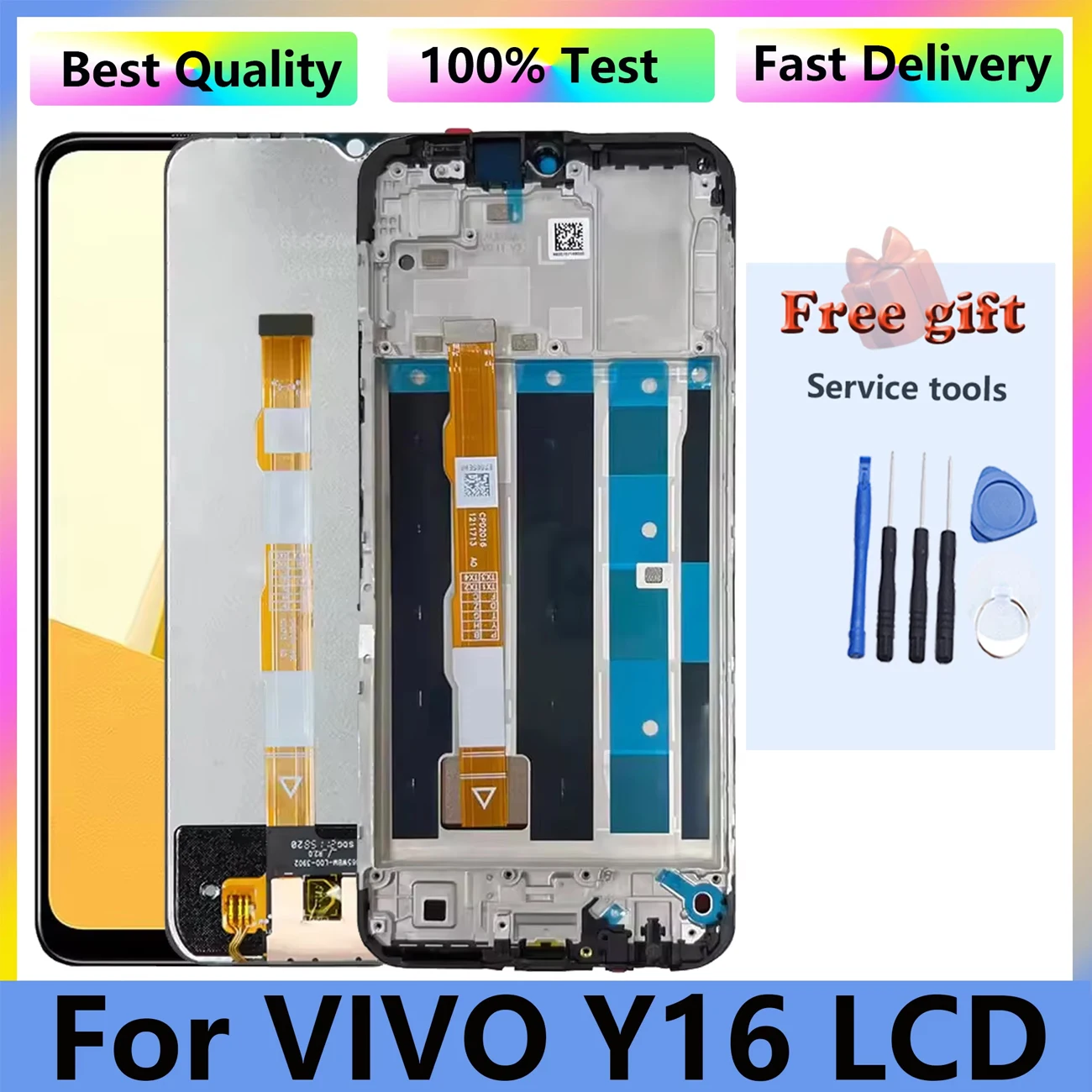 Écran LCD + Vitre Tactile Pour Vivo Y16 V2204 V2214 - Sans Châssis, Noir, Neuf