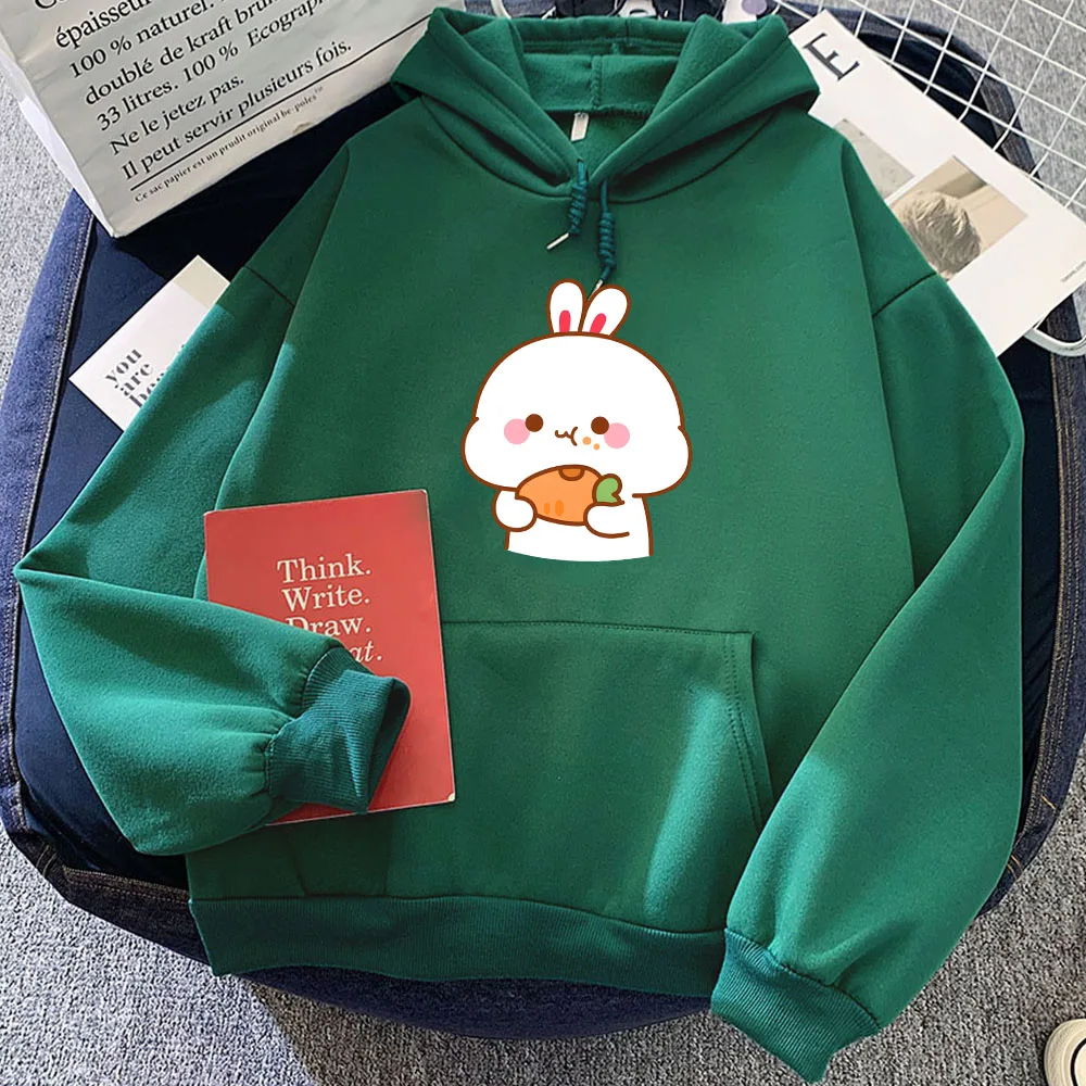 Rabbit Eating Carrot Printed Hoodies Sudaderas Girls Kawaii Graphic Print Sweatshirts Winter Fleece Casual Long Sleeve Pullovers