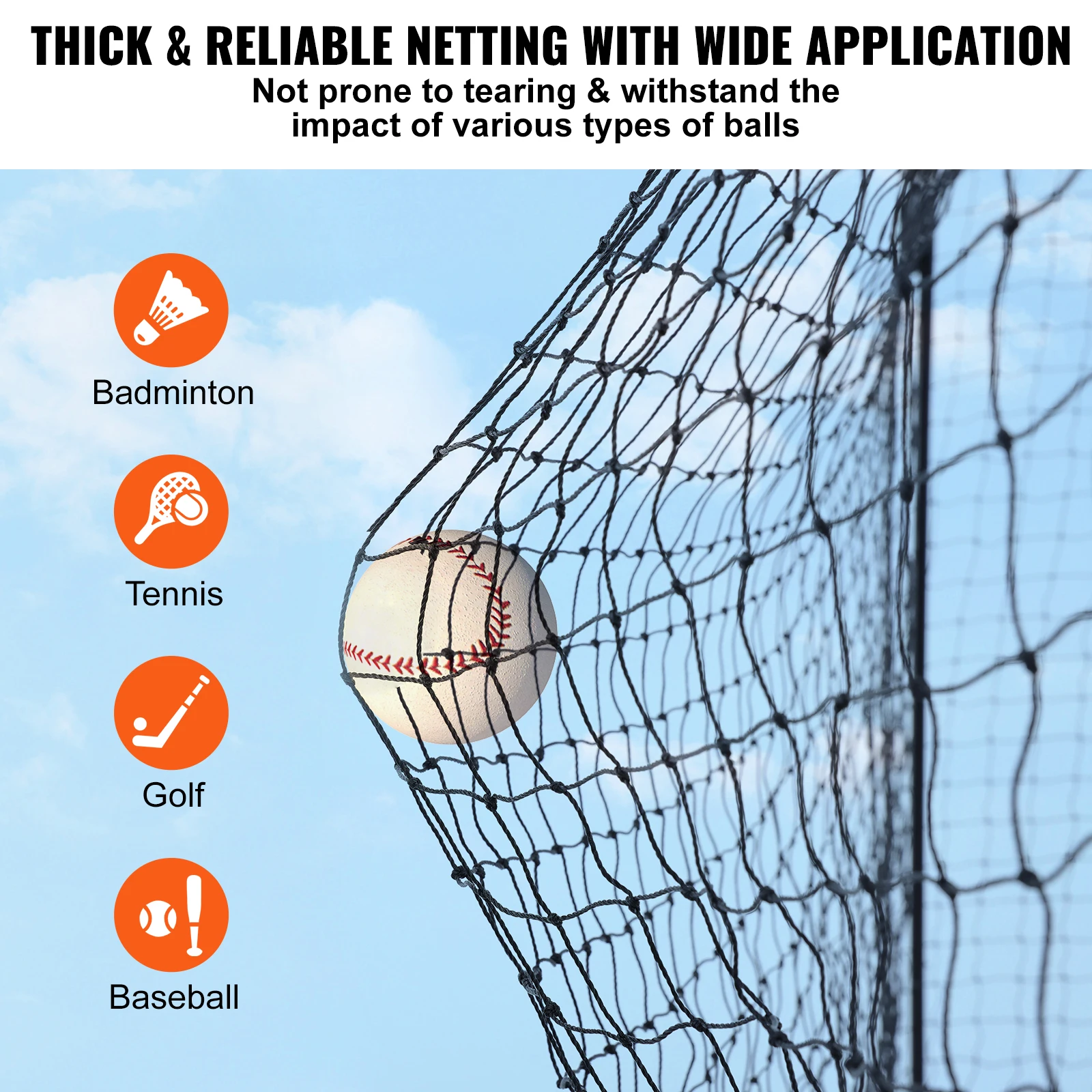 VEVOR 35/55/70ft Baseball Batting Net Professional Training Net Practice Portable Pitching Cage Net  Heavy Duty Enclosed PE Net