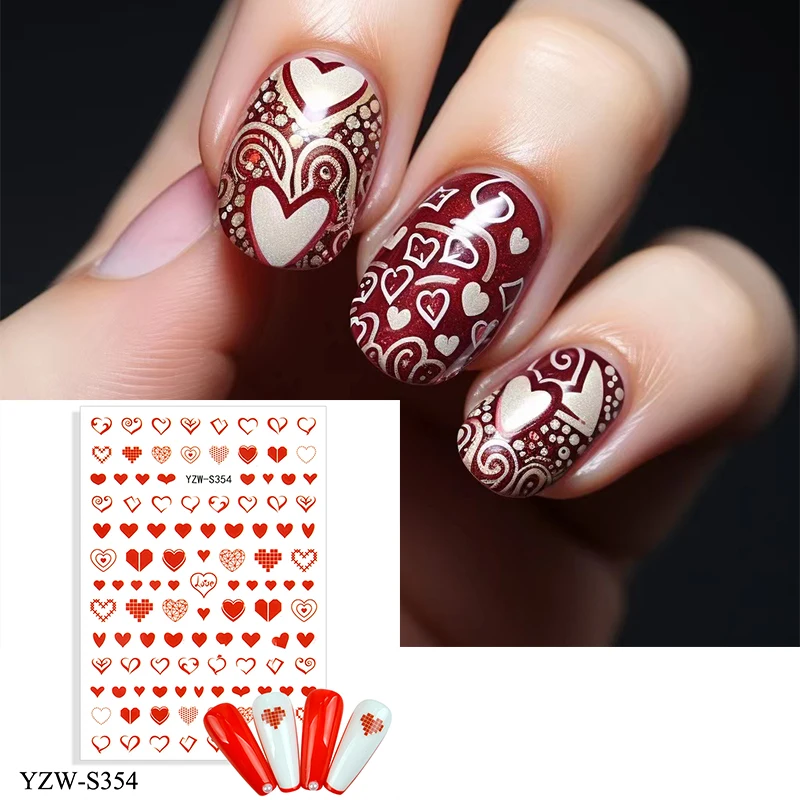 

1pc Love Heart Design 3D Nail Sticker for Valentine's Day Colorful Heart Self-Adhesive Slider Decals Manicure Decoration