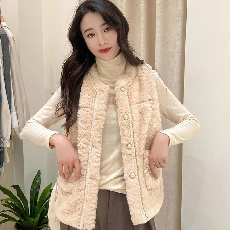 

Winter Women Thicken Sleeveless Short Coat Elegant Fashion Korean Simplicity Warm Jacket Female Casual Lamb Velvet Vest Coat