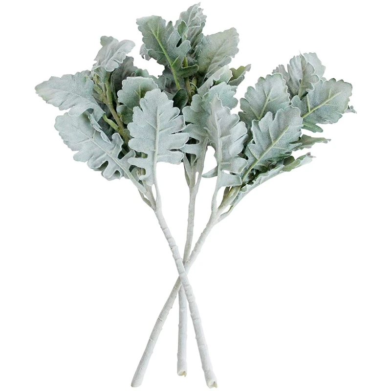 

10 Pcs Artificial Flocked Lambs Ear Leaves Dusty Stems Flocked Oak Leaves Lamb's Ear Leaf Wedding