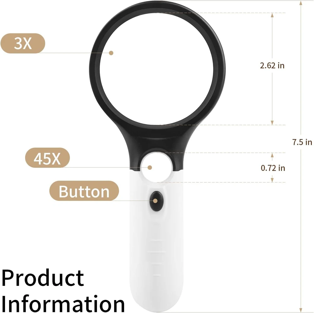 45X Handheld Magnifying Glass 3 LED Light Reading Lens Jewelry Loupe magnifying glass jewelry magnifier jewelry magnifying glass reading magnifier magnifying glass lamp