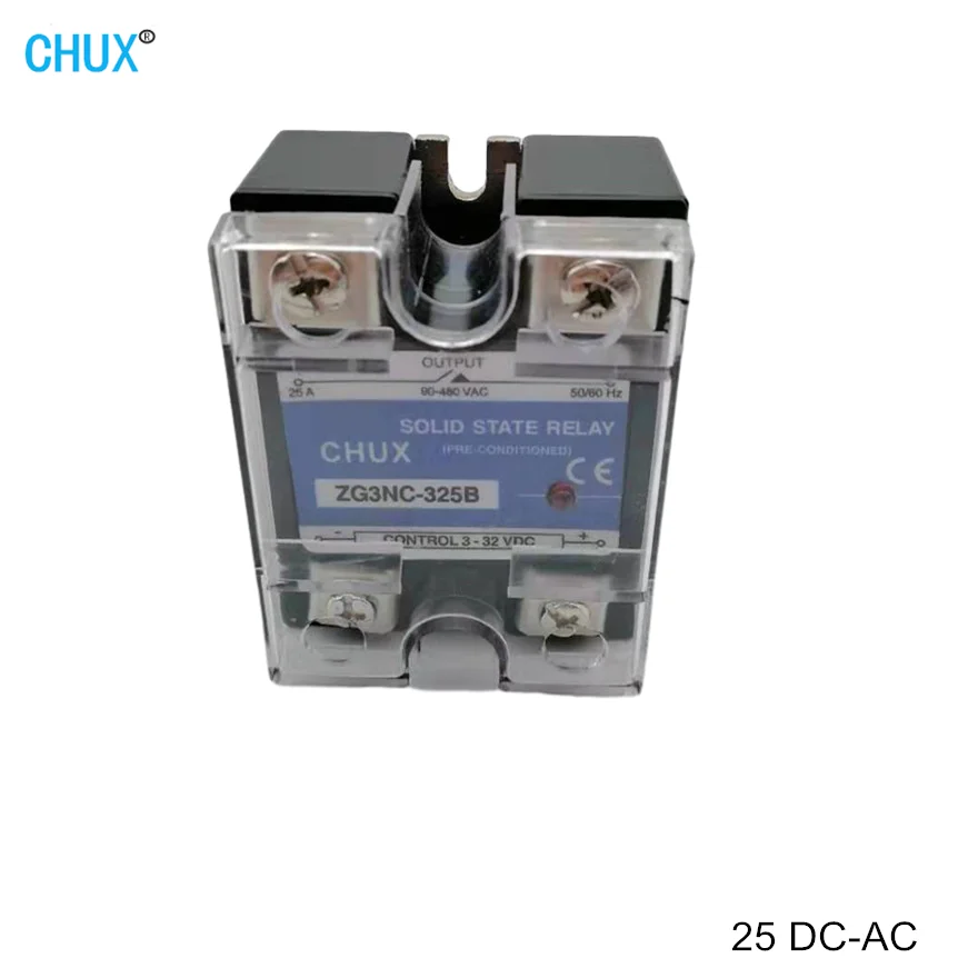 

CHUX 25A DA Single Phase Solid State Relay DC Control AC Heat Sink 220V Relay To 3-32VDC SSR-25DA Plastic Cover SSR