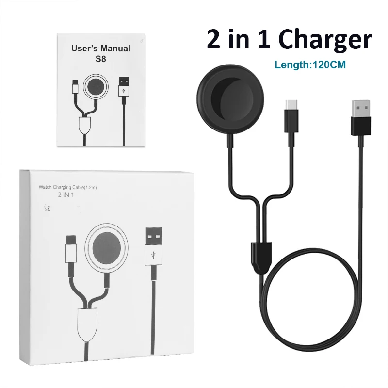 2 in 1 Magnetic Wireless Charger Dock For Samsung Galaxy Watch 4 classic 46MM/3 USB-C Wireless Charging Cable For Active 2 watch 