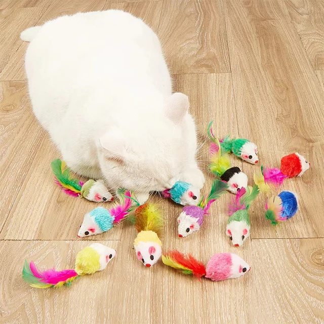 10/20/50pcs Cat Feather Mouse Toys Simulation Plush Mouse Cat Teasing Toys Indoor Training Toy for Kitten Mice Fun Chew Toys 6