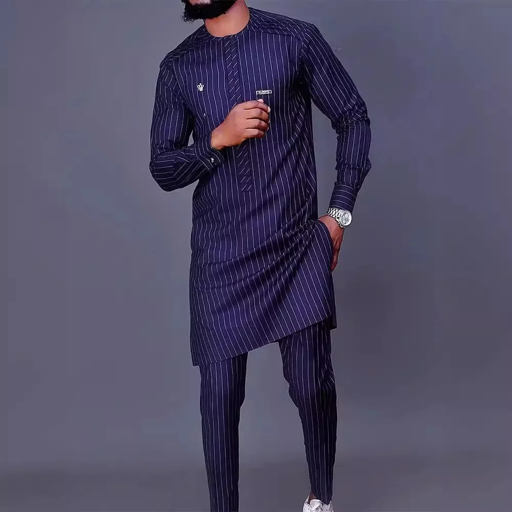 Men's luxury fashion casual black print two-piece set 2