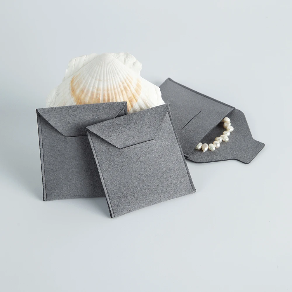 Bestseller Dicke Mikrofaser-Umschlagtaschen aus Wildleder für Schmuck, Kleine Größe 5,5x5,5cm, Verpackungs-Organizer für Ringe, Halsketten und Ohrringe – Detail 6
