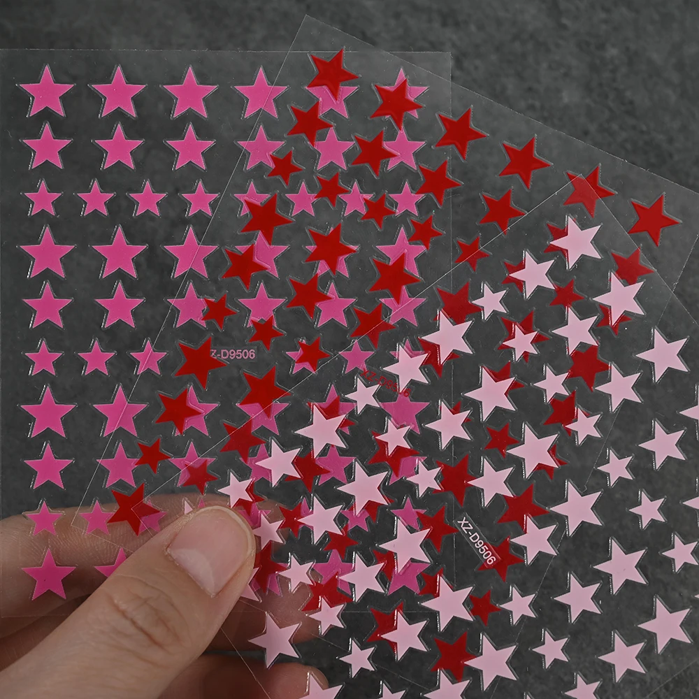 8PCS Metallic Pink and Gold Star Nail Art Stickers - High Gloss Pentagram Design for Trendy Manicure Decoration